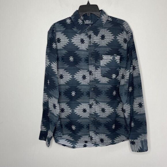 AMERICAN EAGLE AEO Mens Southwest Print Button-Up Shirt Large L Classic-Fit Blue - Picture 1 of 9